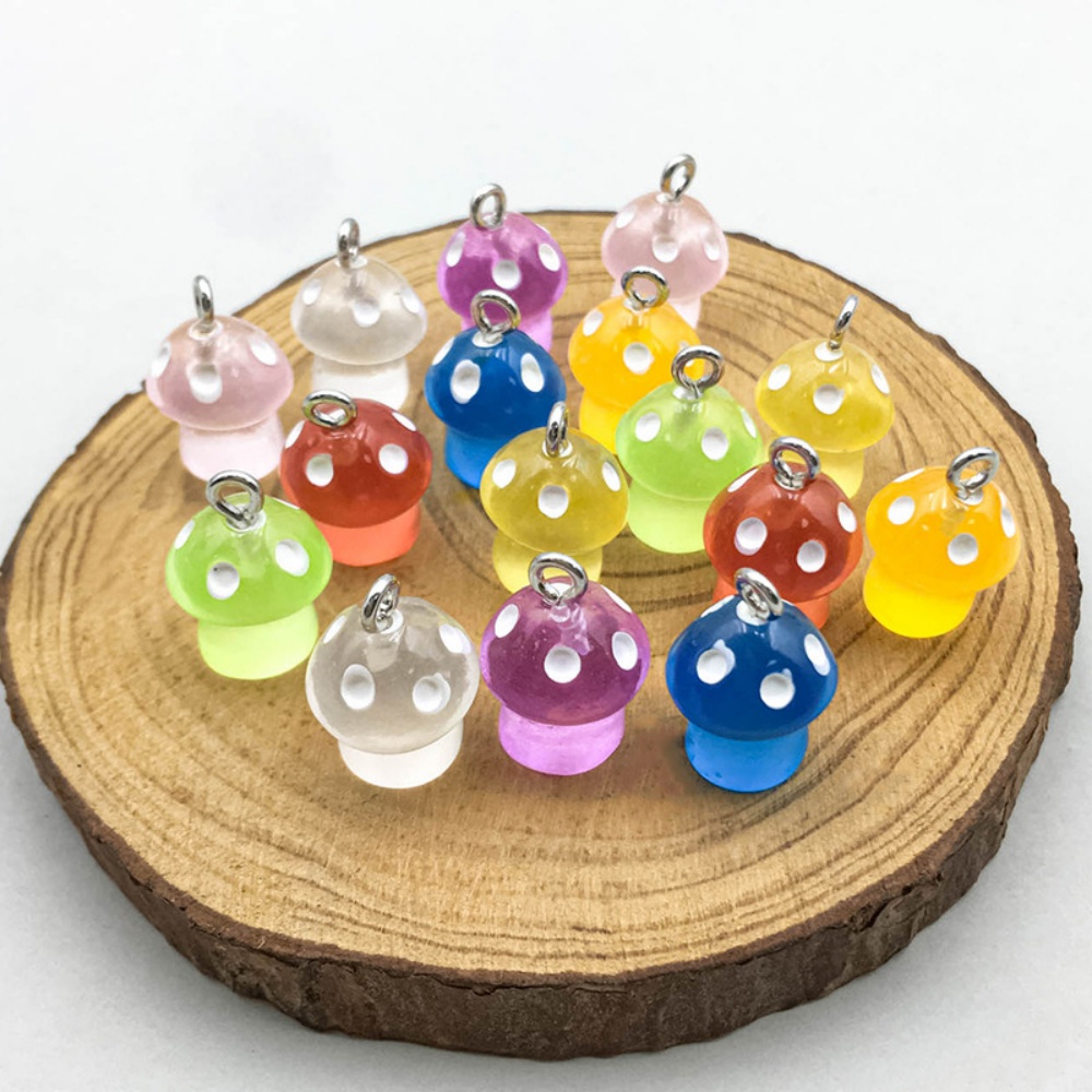 Resin Art Engagement - 16pcs Luminous Mushroom Charms Resin Pendants