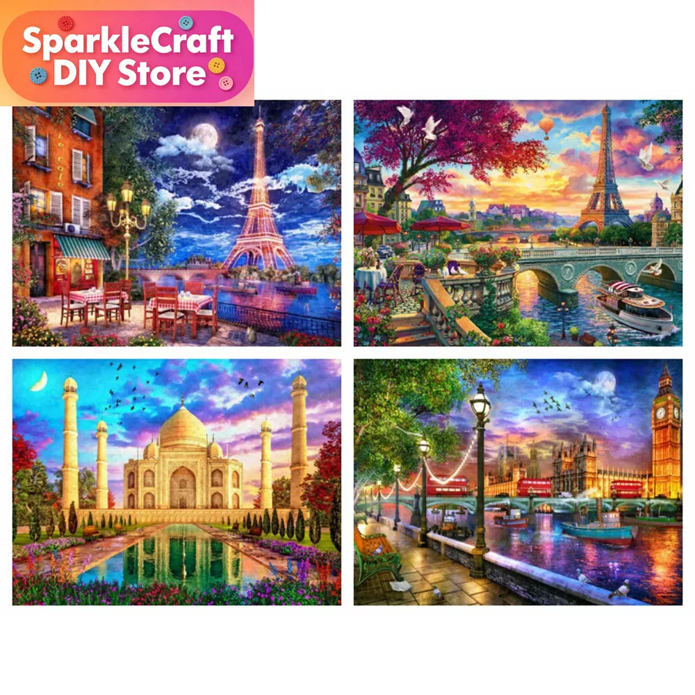 Resin Art Canvas - 1pc frameless diamond painting city street