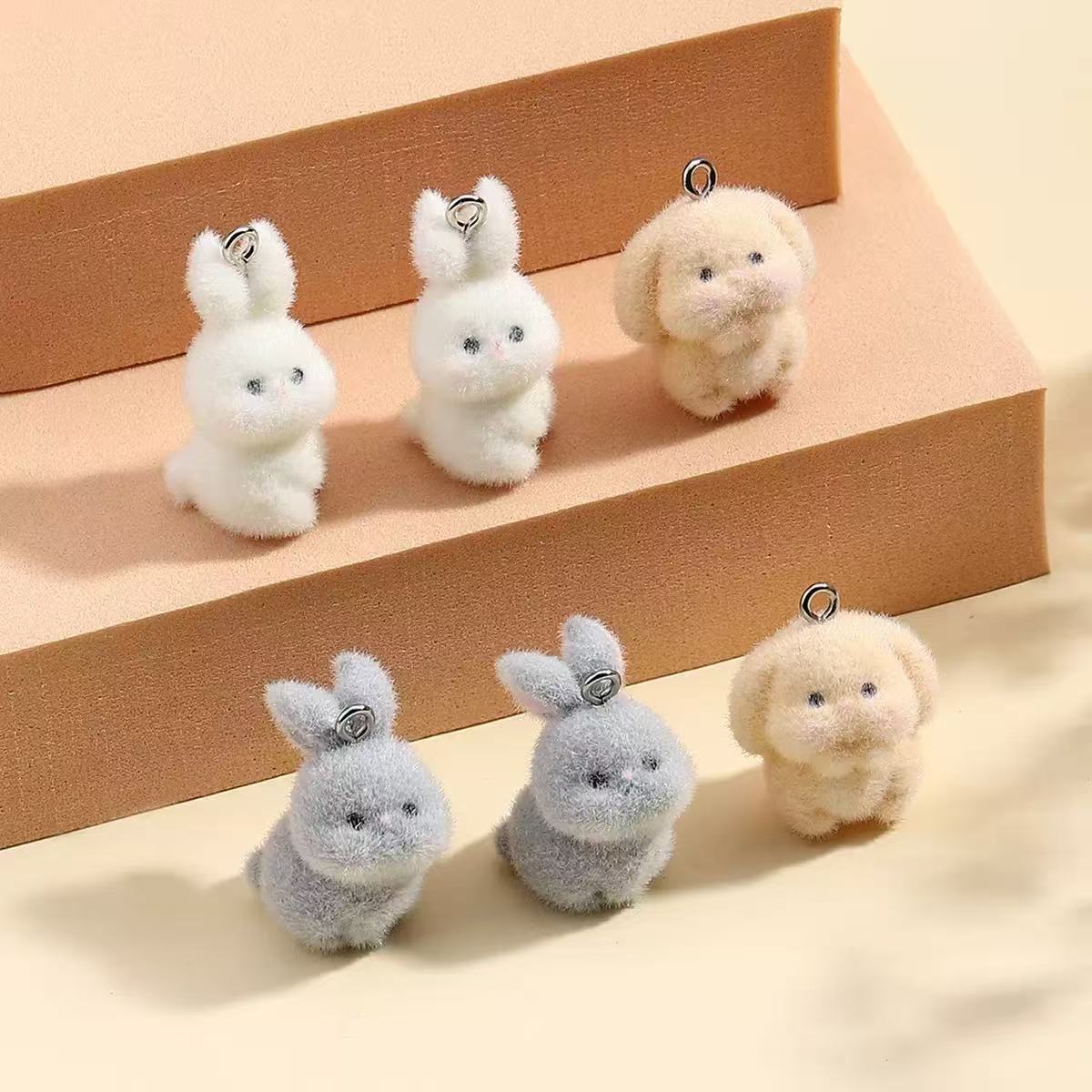 Resin Art Engagement - 10pcs Flocking Little Rabbit Resin Charms