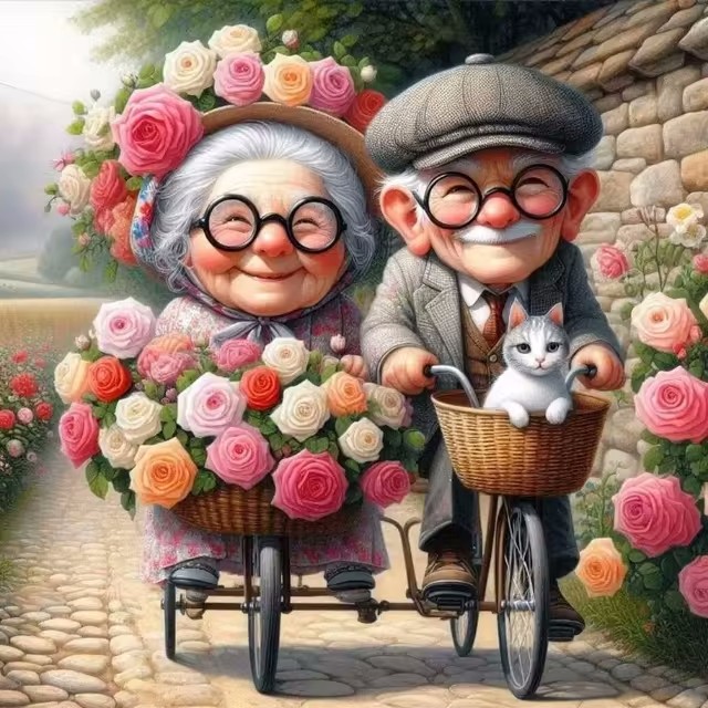 Cartoon Happy Old Couple 5D Fu - Resin Art Canvas review and price